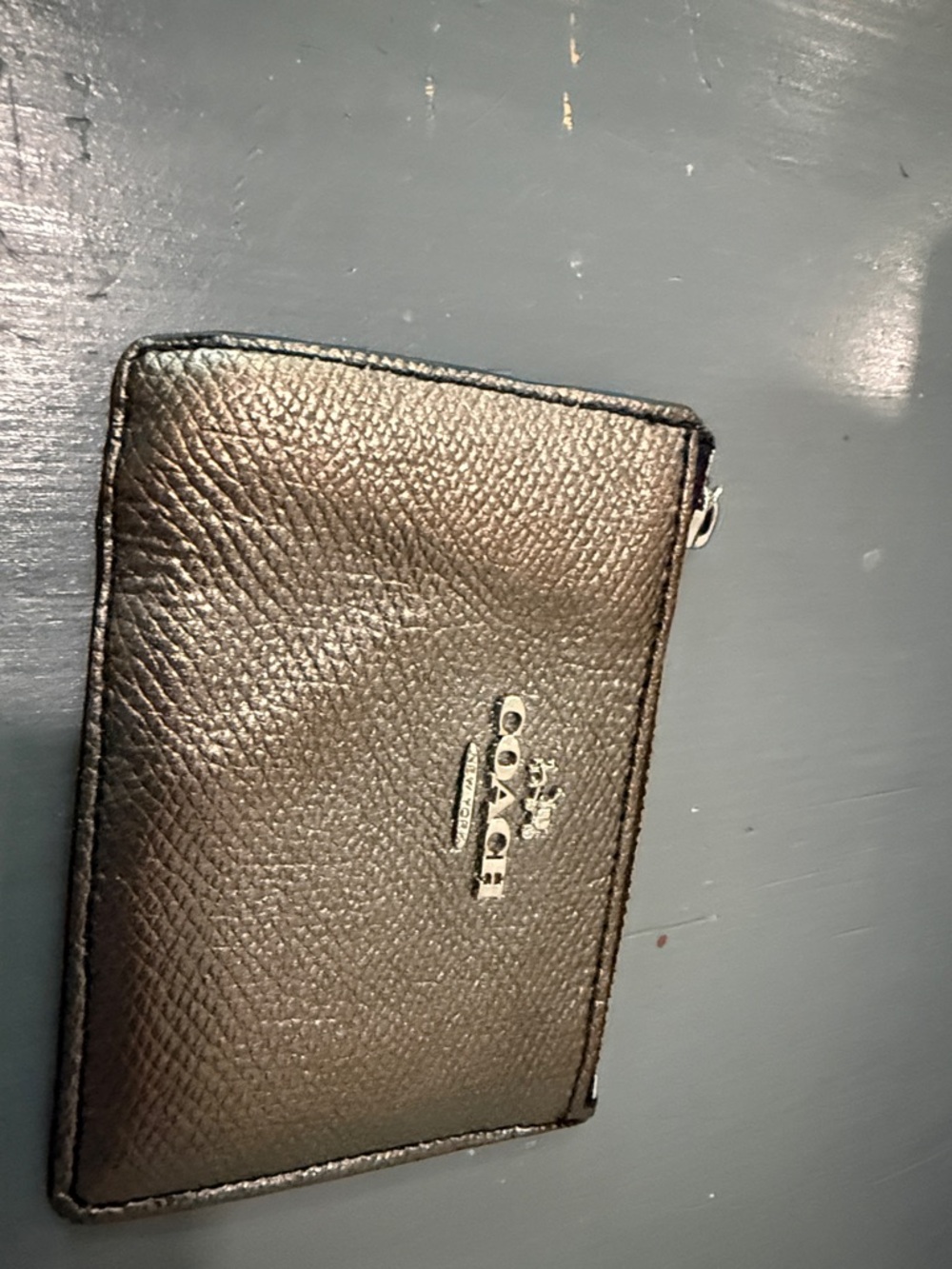 Coach Pebbled Leather Zip Card Case Wallet in Brown